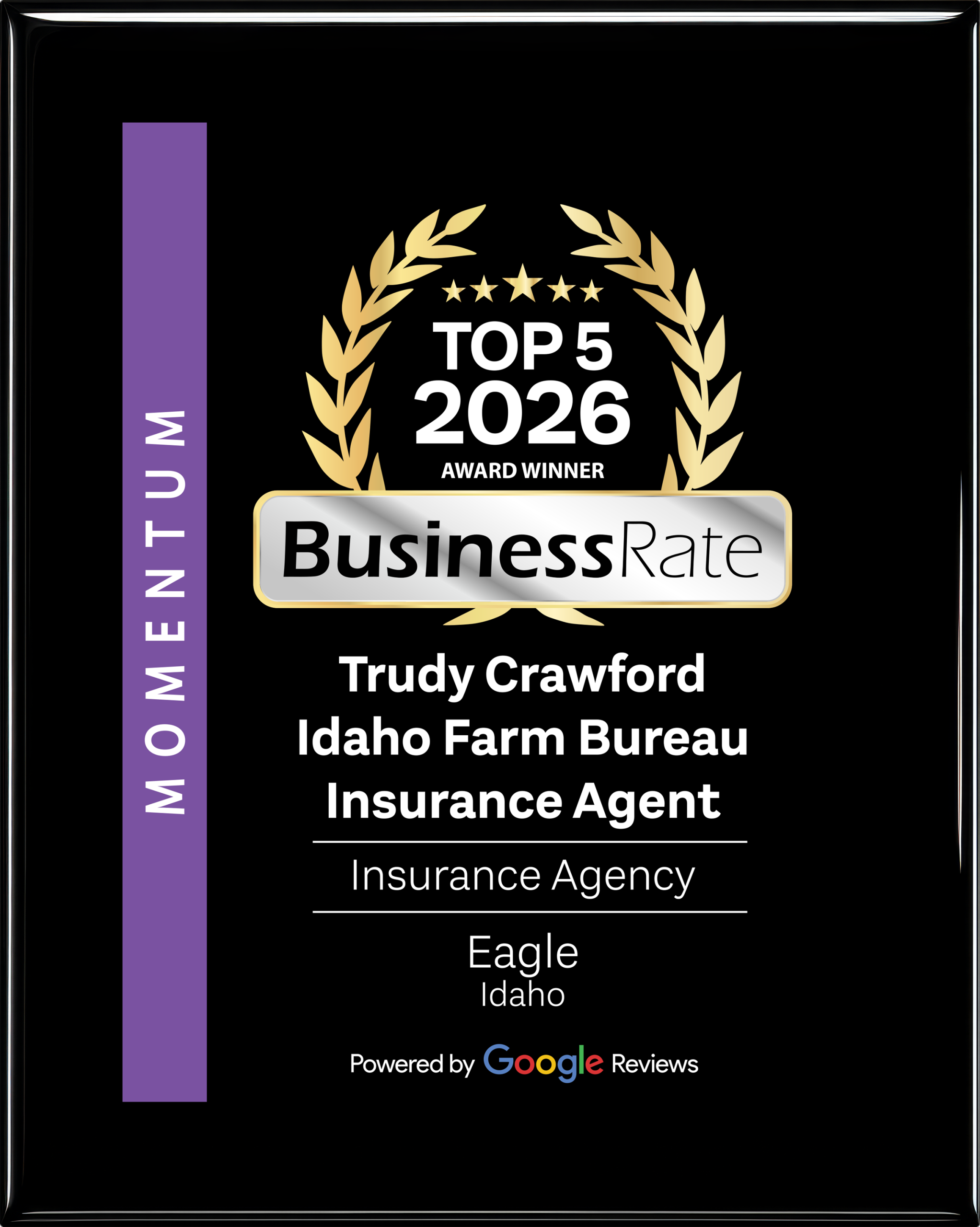 Trudy Crawford Idaho Farm Bureau Insurance Agent Plaque